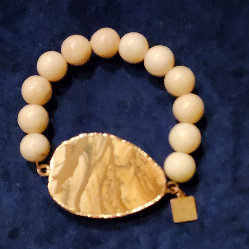 VINTAGE NATURAL STONE STRETCH BRACELET HEAVY PICTURE JASPER SLAB STATEMENT